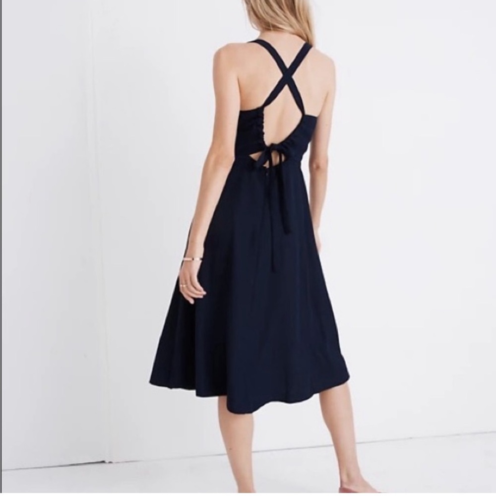 Madewell Cross-Back Midi Navy Dress Size 2